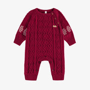 Une pièce rouge en maille torsadée, naissance || Red one piece in twisted knit, newborn