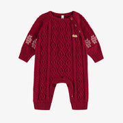 Une pièce rouge en maille torsadée, naissance || Red one piece in twisted knit, newborn