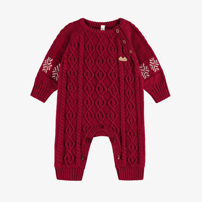 Une pièce rouge en maille torsadée, naissance || Red one piece in twisted knit, newborn