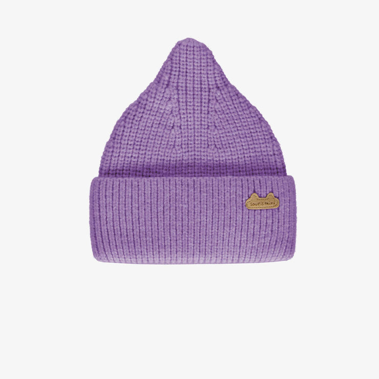 Bonnet mauve en douce maille, naissance || Purple hat in soft knit, newborn