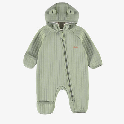 Ensemble une-pièce vert sauge à capuchon, naissance ||One-piece sage green hooded set, newborn