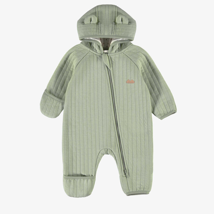 Ensemble une-pièce vert sauge à capuchon, naissance ||One-piece sage green hooded set, newborn