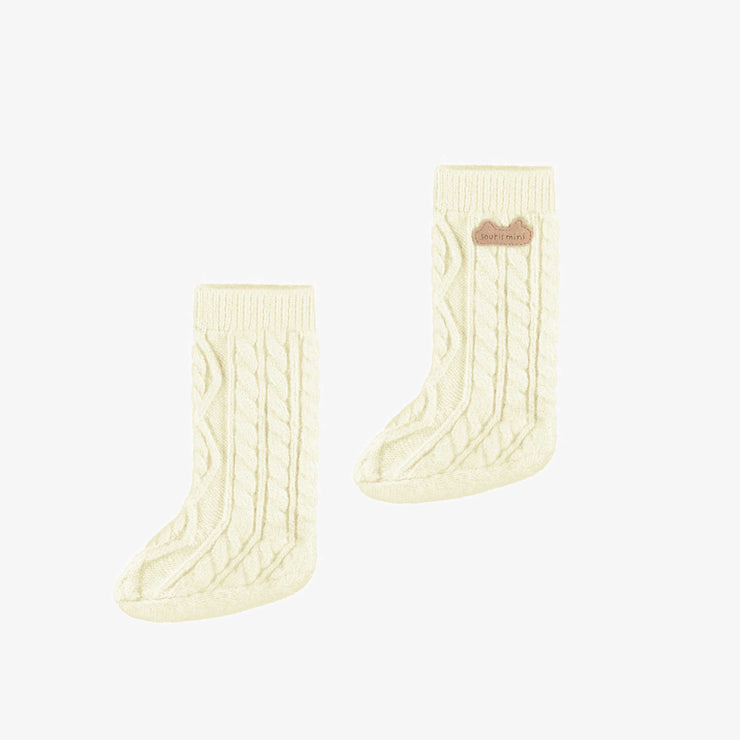 Pantoufles de maille crème effet bas de laine, naissance || Cream knitted slipper wool socks effect, newborn