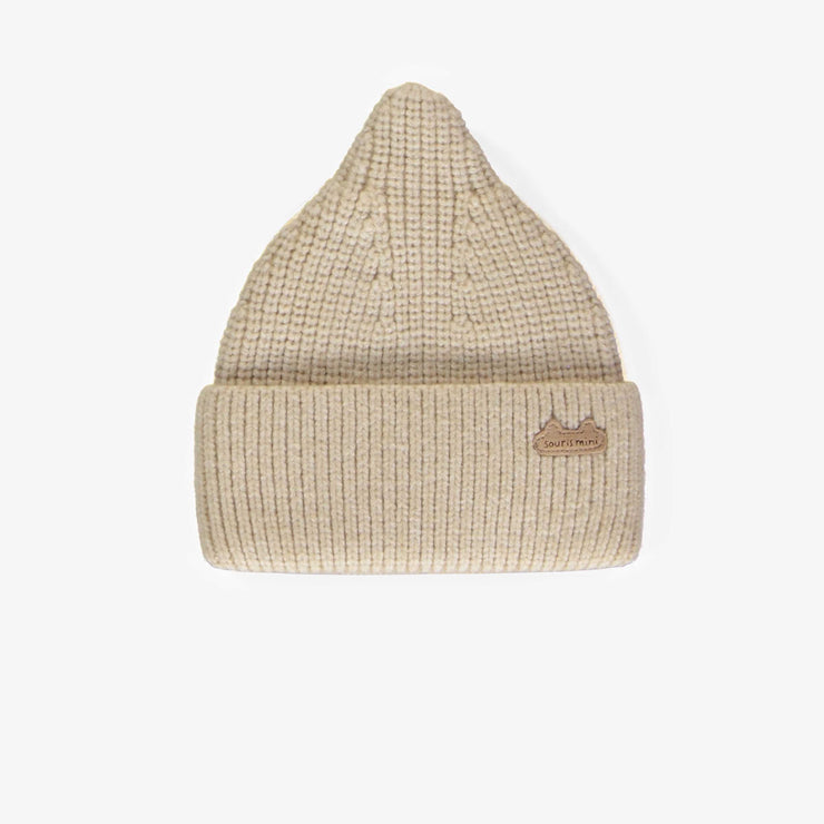 Bonnet beige en douce maille, naissance || Beige hat in soft knit, newborn