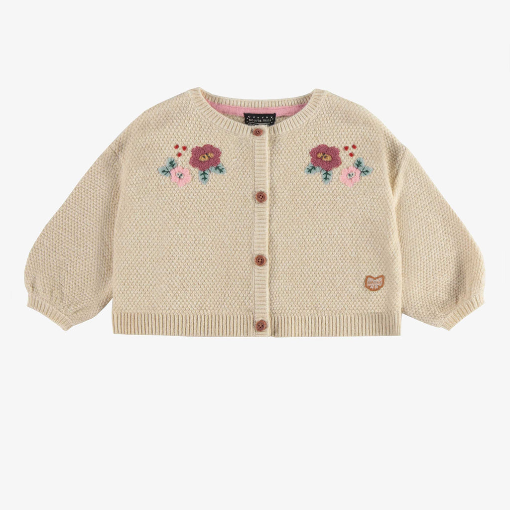 Beige patterned knitted vest with embroideries, baby - Souris Mini