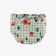 Couche réutilisable ultramince SM+ verte à carreaux et motifs, bébé || SM+ ultra-thin green plaid reusable diaper with all over print, baby