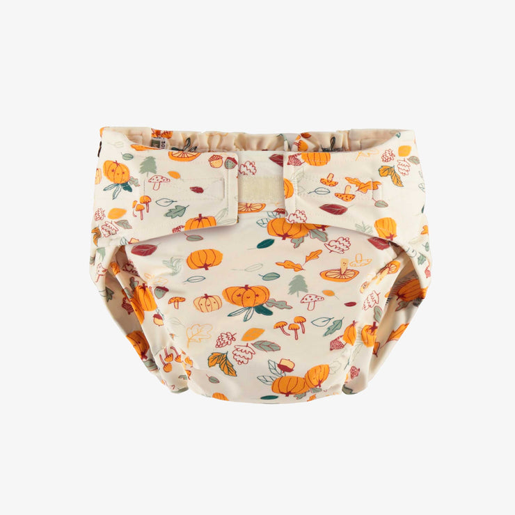 Couche réutilisable ultramince SM+ crème à motif automnal, bébé || SM+ ultra-thin cream reusable diaper with autumnal all over print, baby