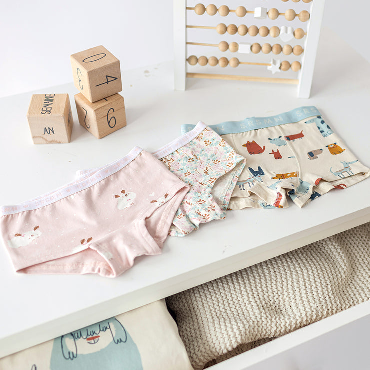 Culotte garçonne crème fleurie en jersey extensible, enfant || Cream floral boycut panties in stretch jersey, child