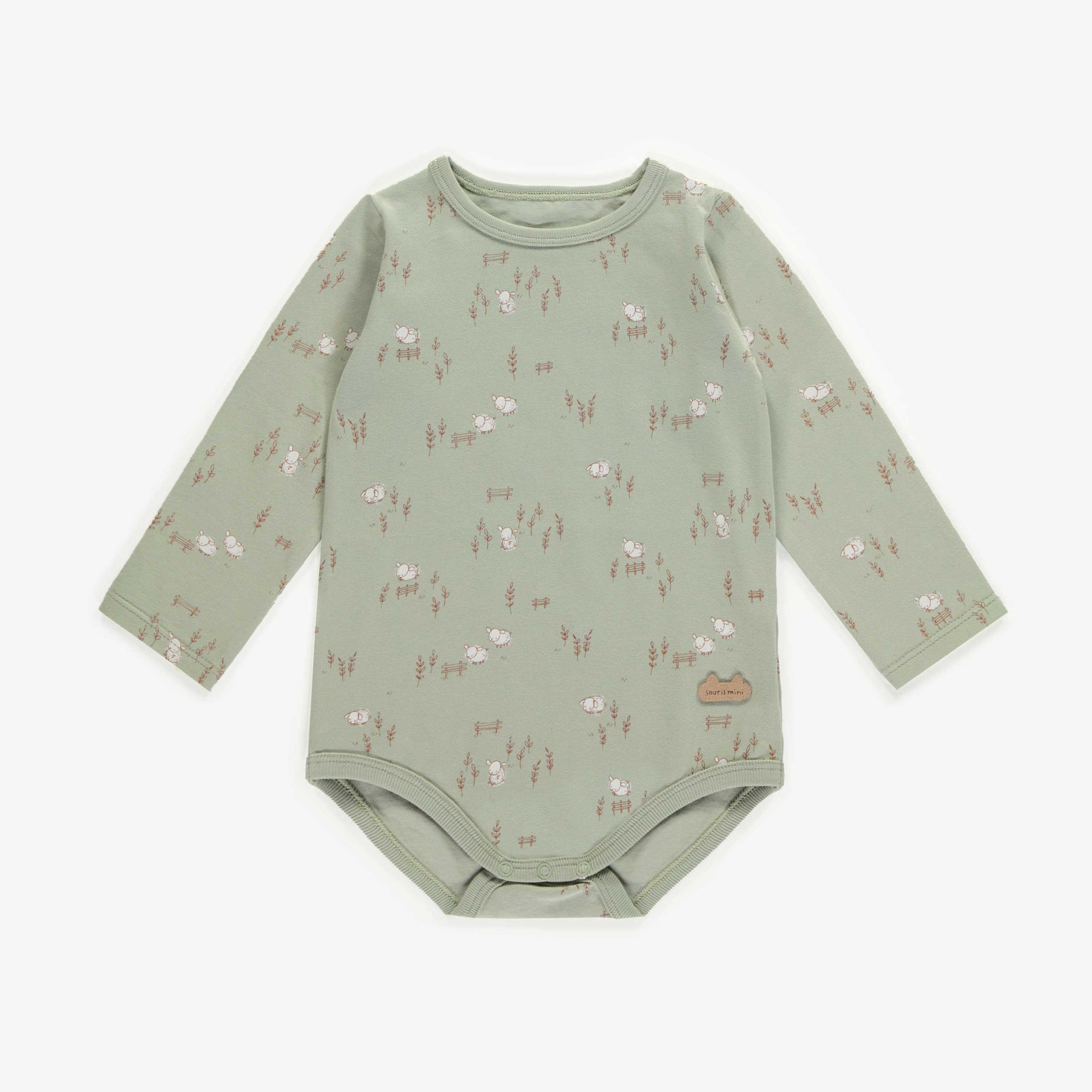 Light green bodysuit with sheep print in stretch cotton, baby - Souris Mini  – Souris Mini