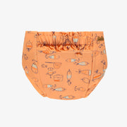 COUCHE RÉUTILISABLE NOUVELLE GÉNÉRATION ULTRAMINCE ORANGE À MOTIF DE POISSONS, BÉBÉ || NEW GENERATION REUSABLE DIAPER, ULTRA-THIN ORANGE WITH FISH ALL OVER PRINT, BABY