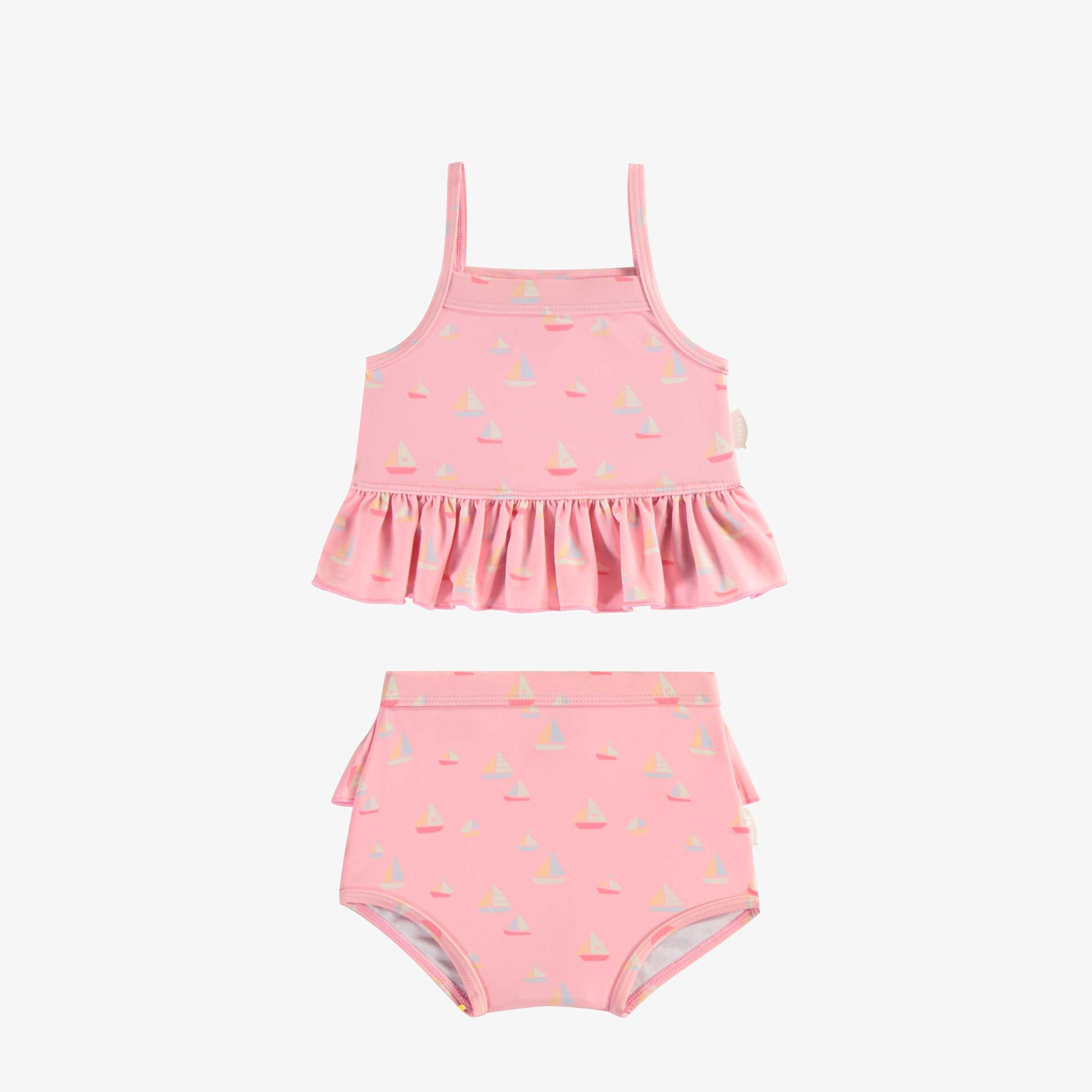 Light pink two pieces swimsuit with sailboat print baby