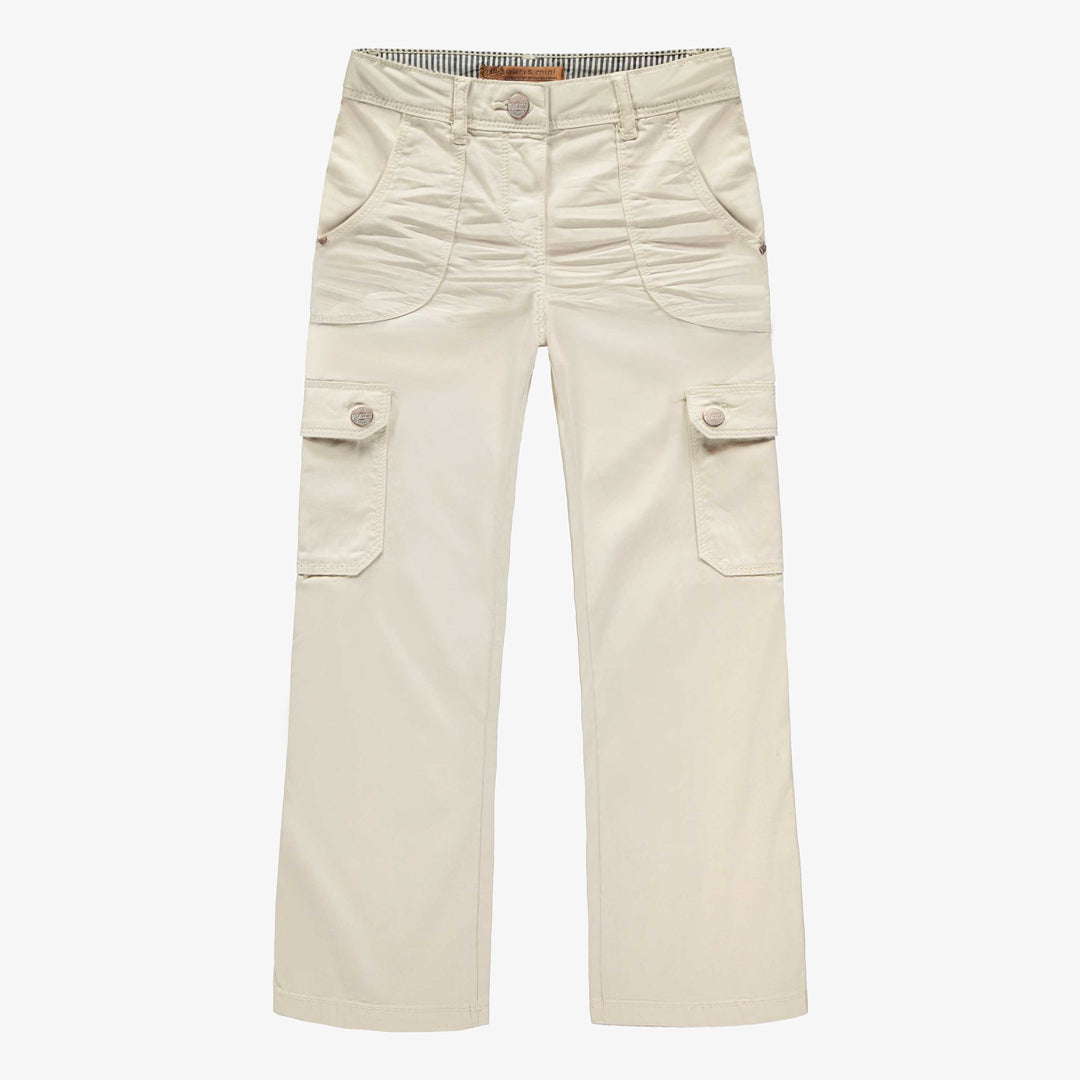 Cream cargo pants regular fit wide leg in stretch twill denim child