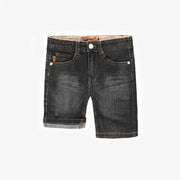 Short coupe régulière en denim extensible, gris moyen, enfant || Relaxed fit shorts in stretch medium grey denim, child