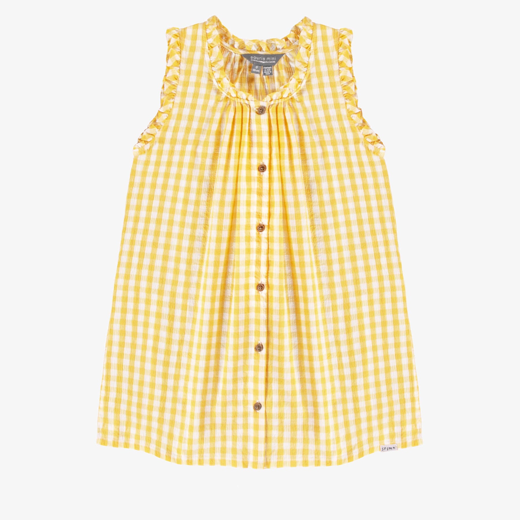 Yellow and white plaid dress top