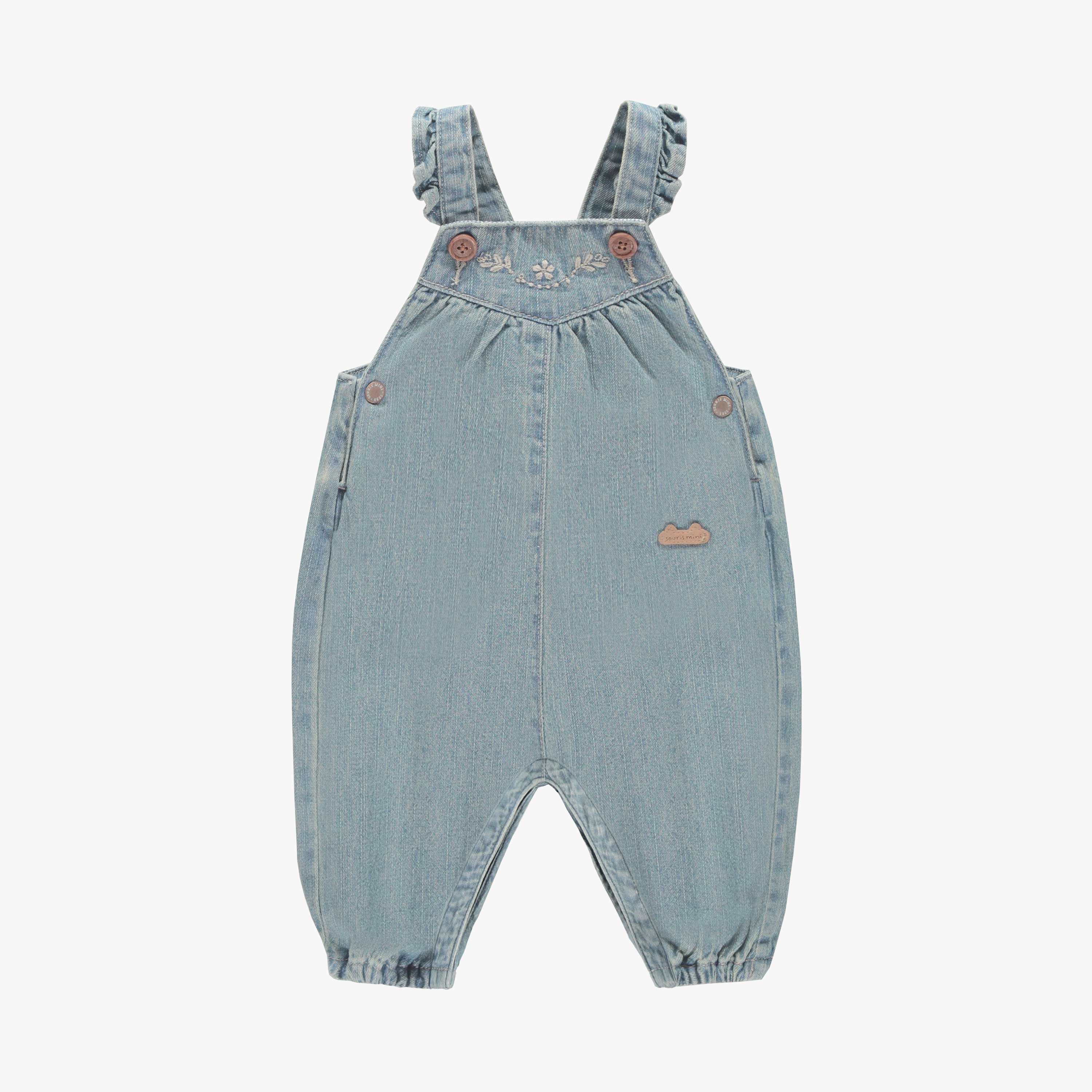 Light blue denim overalls relaxed fit, newborn - Souris Mini