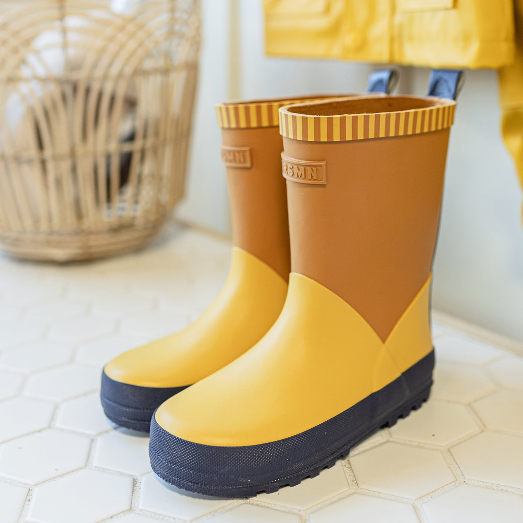 Color blocked yellow waterproof rain boots Souris Mini Souris Mini