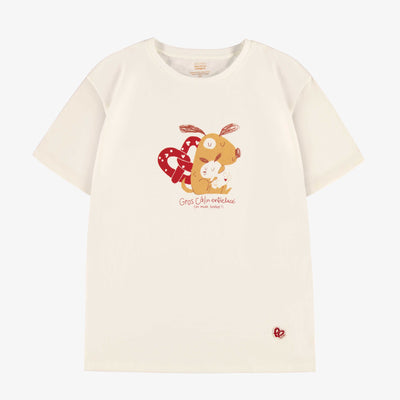 Haut de pyjama crème à illustration St-Valentin, adulte||Cream Valentine's Day pyjamas top with illustration, adult