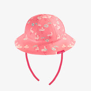 Chapeau de soleil rose réversible à motifs de flamants roses, bébé || Reversible pink sun hat with flamingo all over print, baby