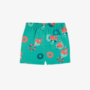 Bermuda de bain bleu à motifs de flamants, bébé || Blue swim shorts with flamingo all over print, baby