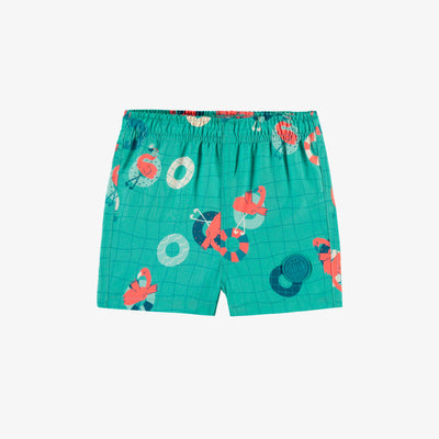 Bermuda de bain bleu à motifs de flamants, bébé || Blue swim shorts with flamingo all over print, baby