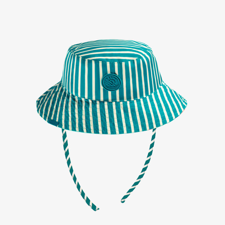 Chapeau de soleil bleu à rayures réversible à motifs, bébé || Blue striped sun hat, reversible with all over print, baby