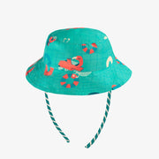 Chapeau de soleil bleu à rayures réversible à motifs, bébé || Blue striped sun hat, reversible with all over print, baby