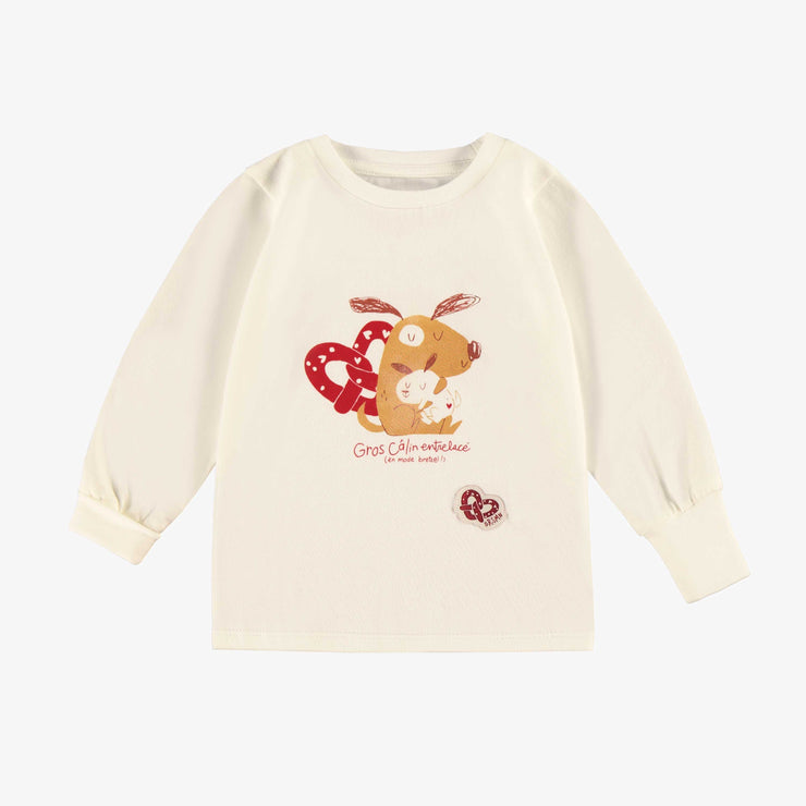 Cream and red Valentine's Day pyjamas in jersey with all over print and illustration, baby