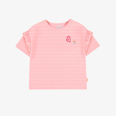 T-shirt rose en jersey à rayures et volants, bébé || Pink t-shirt in jersey with stripes and ruffles, baby