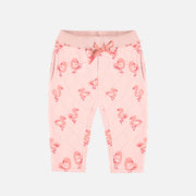 Pantalon rose en jersey matelassé à motifs de flamants, bébé || Pink pants in quilted jersey with flamingo all over print, baby