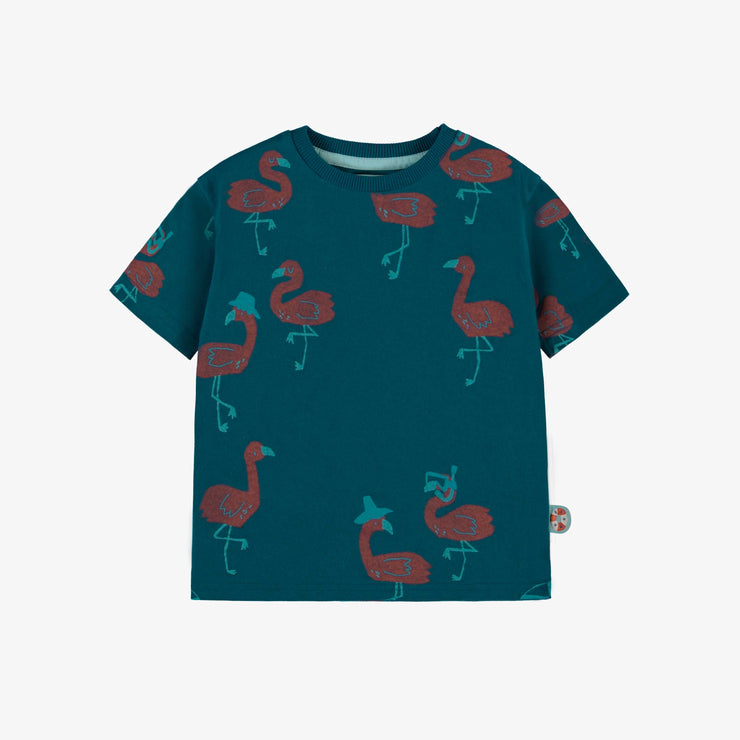 T-shirt turquoise en jersey à motifs de flamants, bébé || Turquoise t-shirt in jersey with flamingo all over print, baby