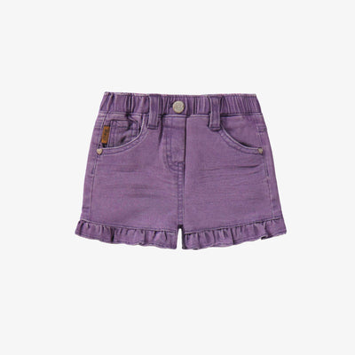 Devant Short mauve en denim, bébé  || Purple denim shorts front, baby