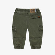 Pantalon vert en denim extensible avec poches cargo, bébé || Green stretch denim pants with cargo pockets, baby