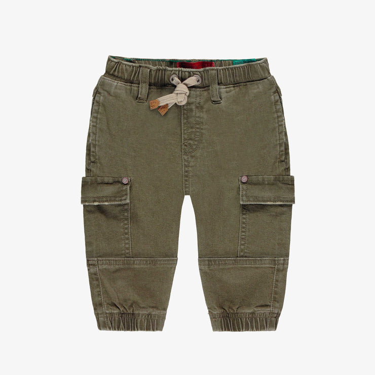 Pantalon vert en denim extensible avec poches cargo, bébé || Green stretch denim pants with cargo pockets, baby