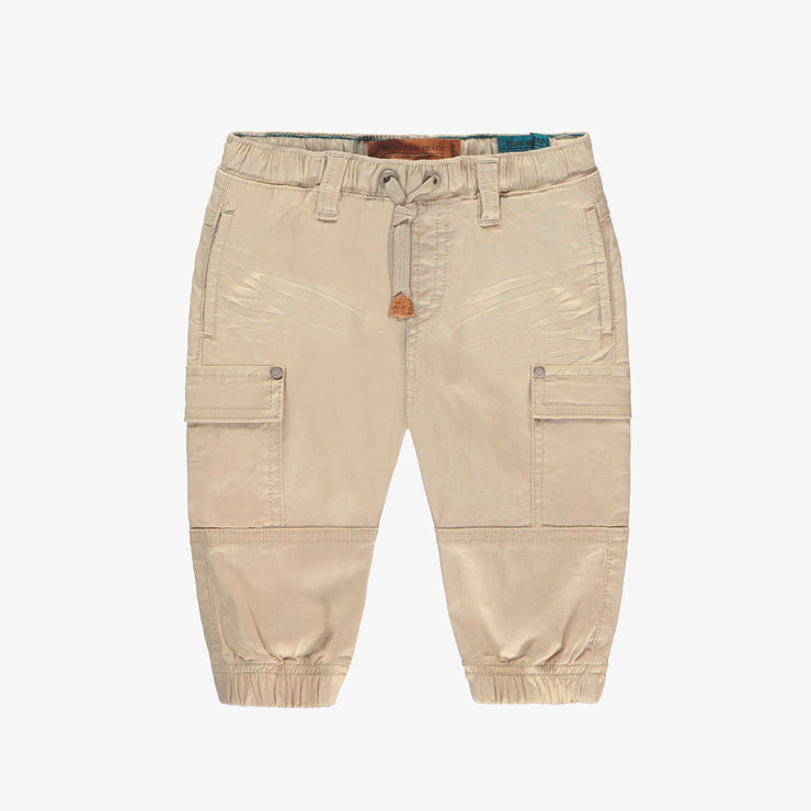 Pantalon beige en twill lyocell avec poches cargo, bébé || Beige twill lyocell pants with cargo pockets, baby