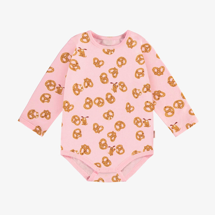 Pink Valentine's Day bodysuit in stretch jersey with pretzel all over print, baby