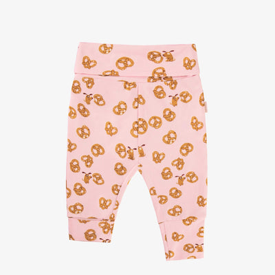 Pink Valentine's evolutive pants in stretch jersey with pretzel all over print, baby