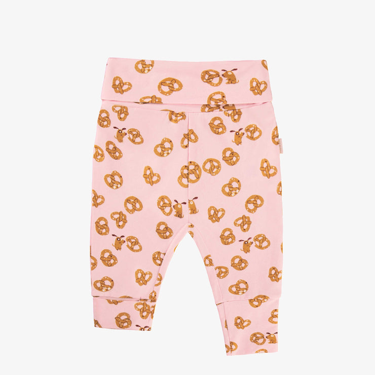 Pink Valentine's evolutive pants in stretch jersey with pretzel all over print, baby