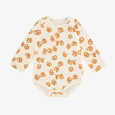 Cream Valentine's Day bodysuit in stretch jersey with pretzel all over print, baby