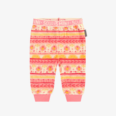 Pantalon en polar rose à motifs, bébé || Pink fleece pants with all over print, baby