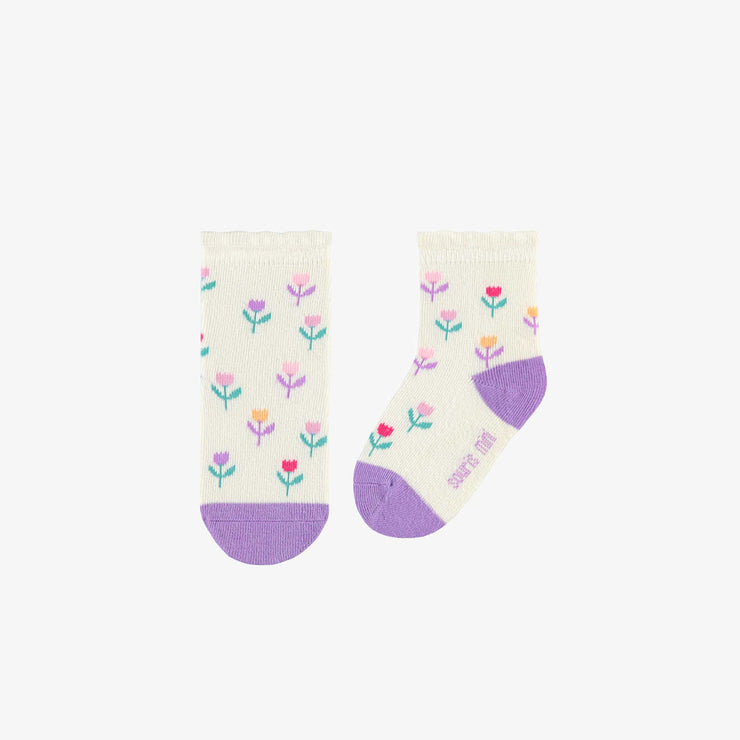 Chaussettes crème à motifs de fleurs, bébé || Cream socks with floral all over print, baby