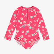 Maillot de bain une pièce rose à motifs de flamants, enfant || Pink one piece swimsuit with flamingo all over print, child