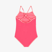 Maillot de bain une pièce rose réversible à rayures, enfant || Pink one piece swimsuit reversible with stripes, child