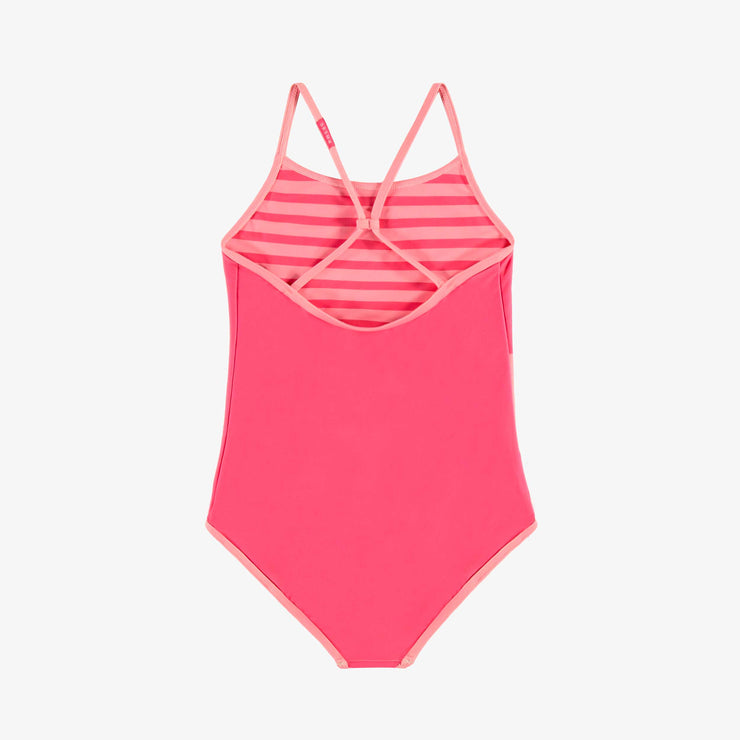 Maillot de bain une pièce rose réversible à rayures, enfant || Pink one piece swimsuit reversible with stripes, child