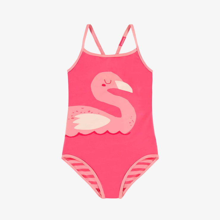 Maillot de bain une pièce rose réversible à rayures, enfant || Pink one piece swimsuit reversible with stripes, child