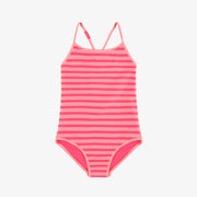 Maillot de bain une pièce rose réversible à rayures, enfant || Pink one piece swimsuit reversible with stripes, child