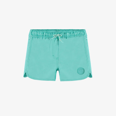 Short de bain turquoise en microfibre au look sportif, enfant || Turquoise microfibre swim shorts with sporty look, child