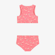 Maillot de bain deux pièces rose à motifs de flamants, enfant || Pink two piece swimsuit with flamingo all over print, child