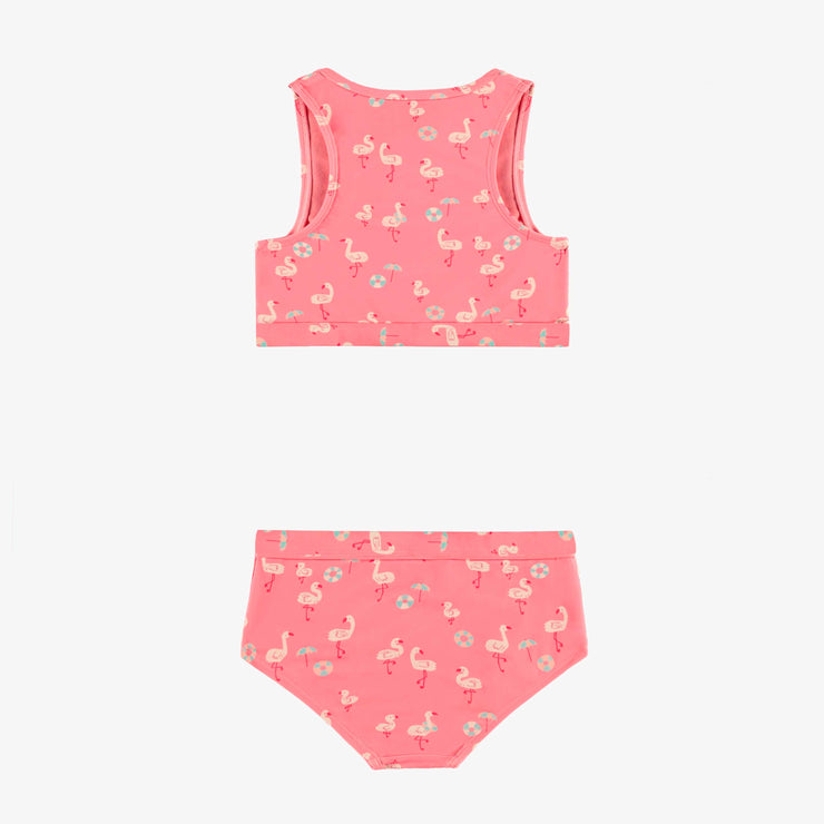 Maillot de bain deux pièces rose à motifs de flamants, enfant || Pink two piece swimsuit with flamingo all over print, child