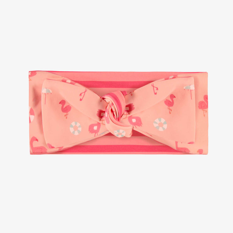 Bandeau de bain rose rayé réversible à motifs de flamants, enfant || Pink striped headband reversible with flamingo all over print, child