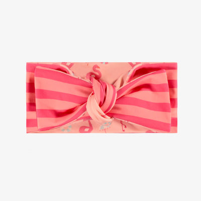 Bandeau de bain rose rayé réversible à motifs de flamants, enfant || Pink striped headband reversible with flamingo all over print, child